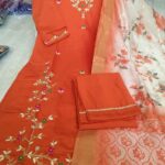 Vibrant Orange Embroidered Festive Suit Set (1)