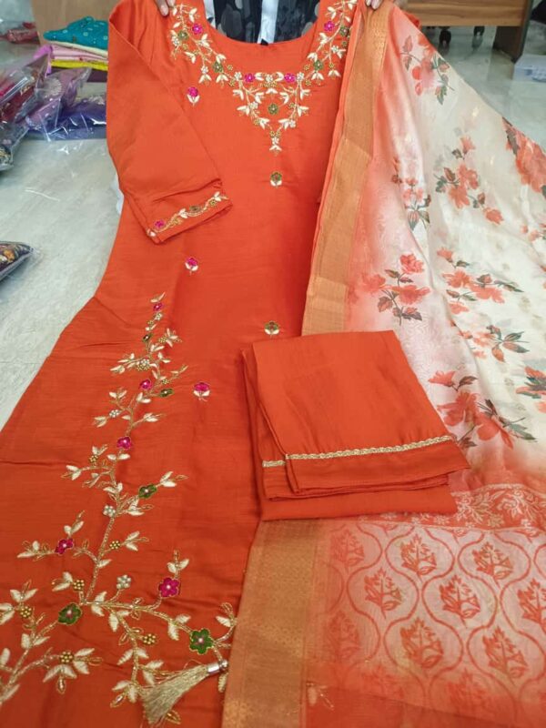 Vibrant Orange Embroidered Festive Suit Set (1)