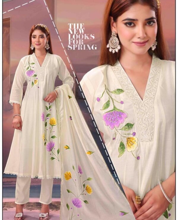 Antique White Dress with Intricate Daman Work