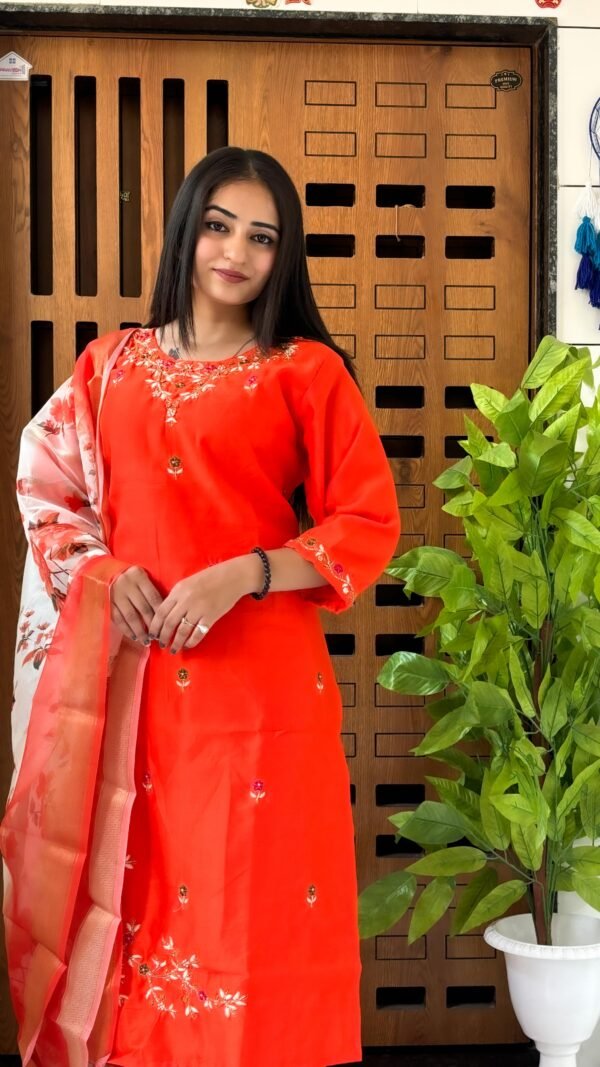 Orange Dress with Intricate Daman Work