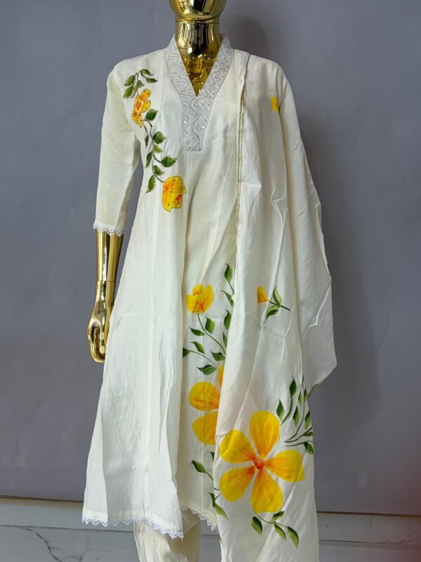 Ivory & Sunshine Yellow Hand-Painted Suit Set