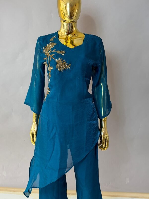 Teal blue Cotset with Maggam work