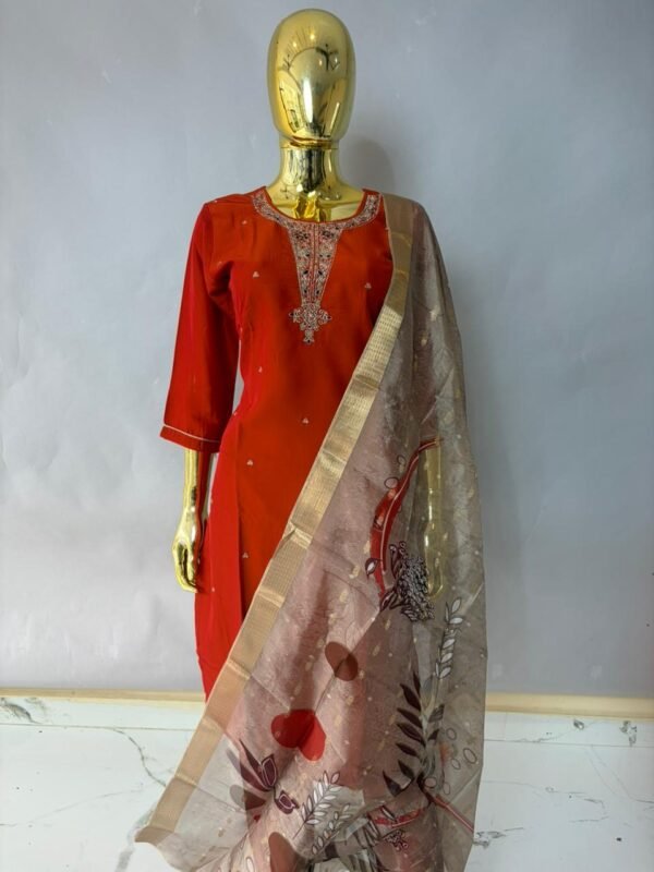 Rust Orange Embroidered Kurta Set