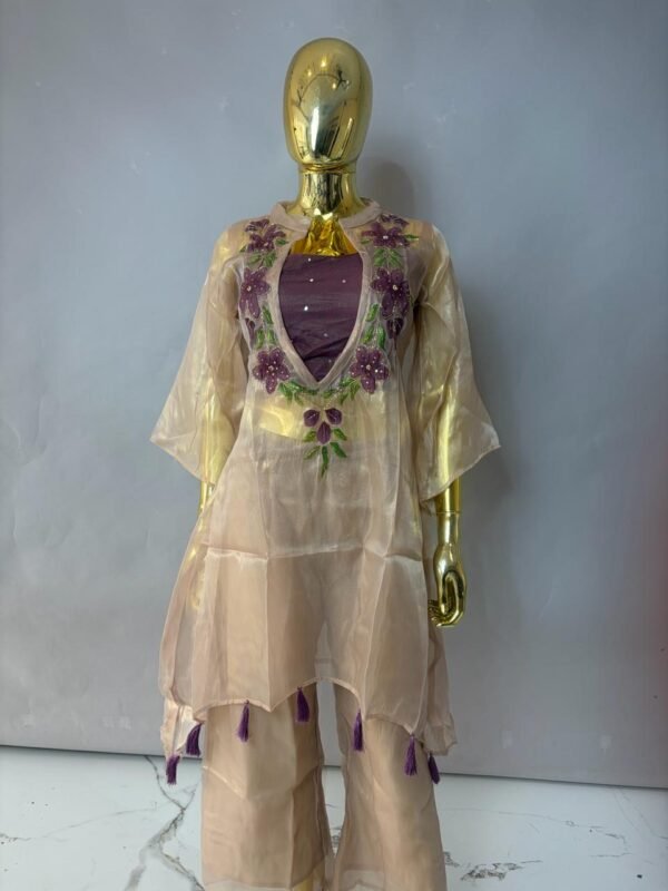 Champagne Gold & Mauve Organza Kaftan Set