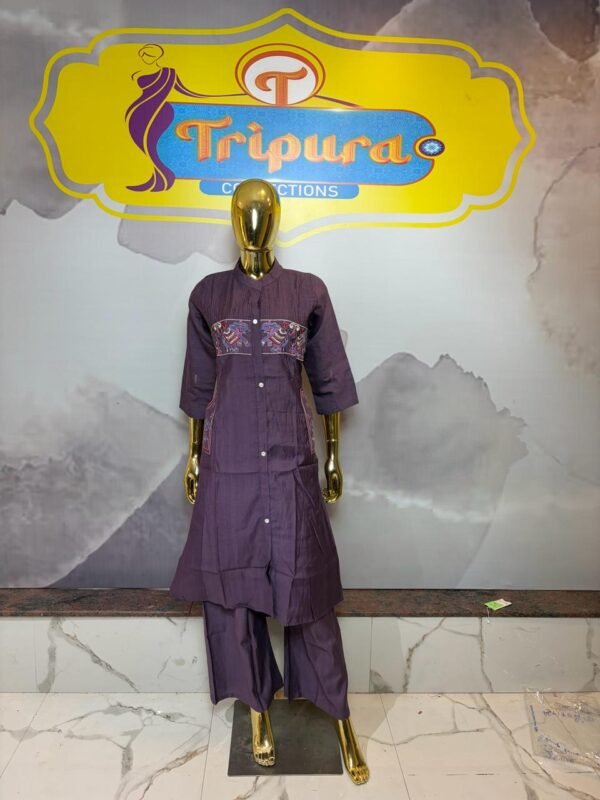 Rich Violet High-Neck Kurta Set with Origami Bird Embroidery