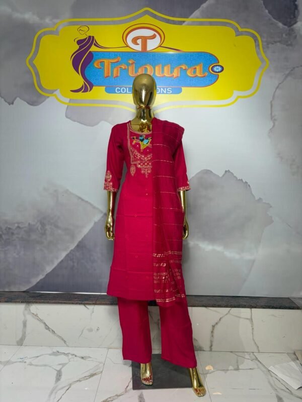 Magenta Pink Straight Kurta Set with Zari & Embroidered Bird Motif