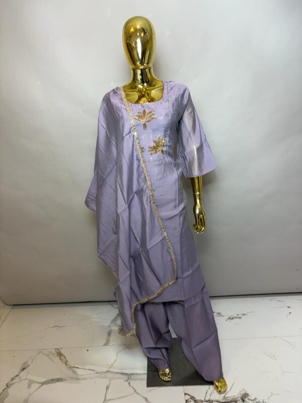 Lavender Blossom Premium Cotton Silk Kurta Set with Handcrafted Gota Patti Artistry and Kiran Lace Dupatta