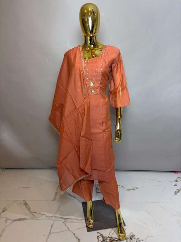 Deep Terracotta Premium Cotton Silk Kurta Set with Intricate Gota Patti Bodice and Delicate Lace Dupatta