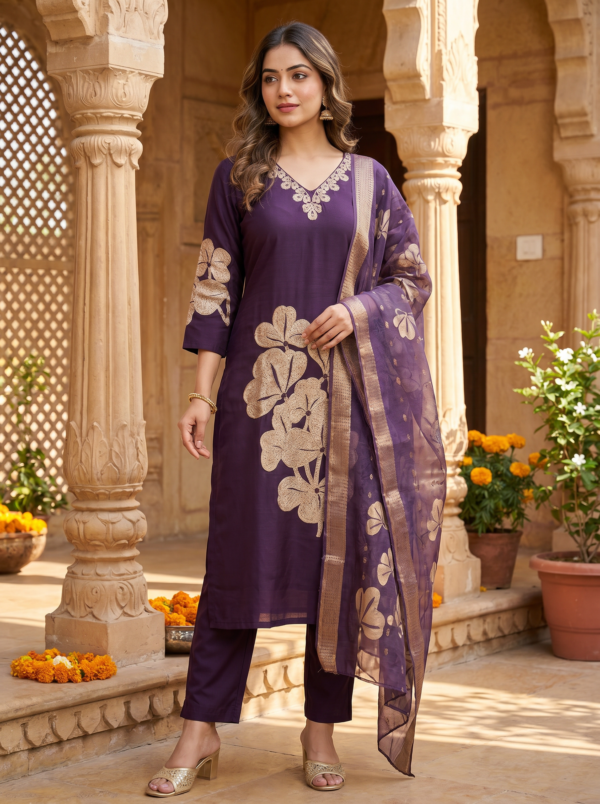 Imperial Violet Embroidered Kurta Set